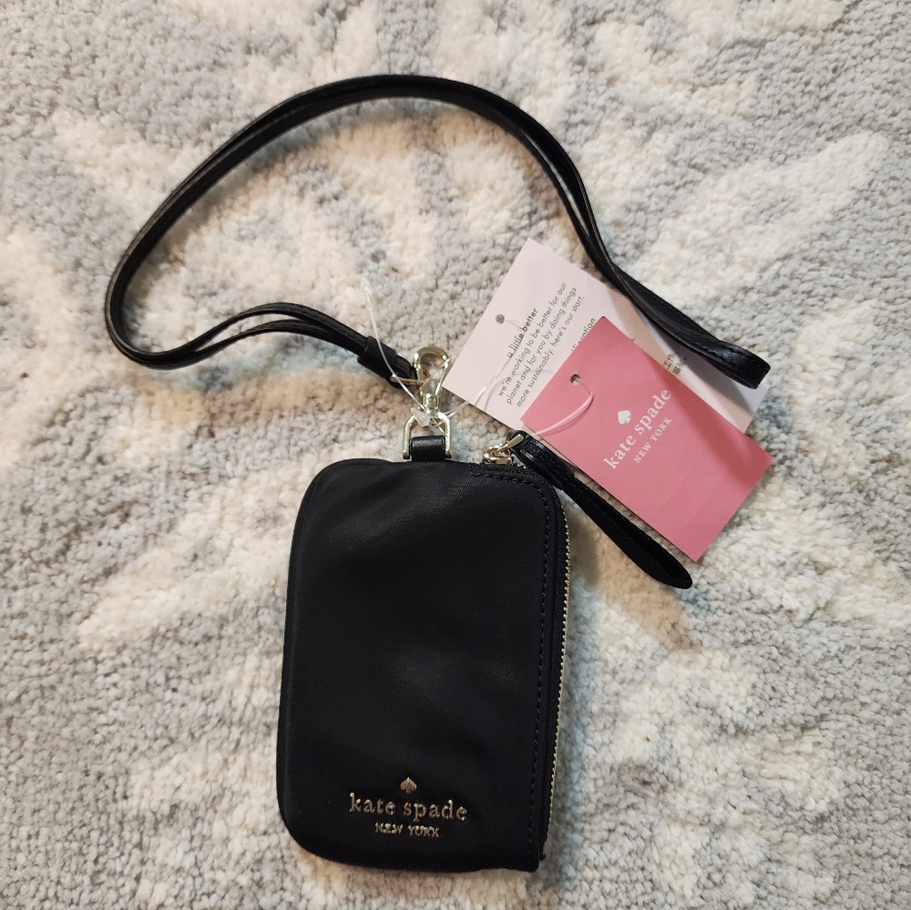 Kate Spade Nylon Zip Coin Work ID Lanyard Black New